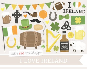 Ireland Clipart, Irish Clip Art, St. Patrick's Day Clipart, Shamrock Clipart, Icon Cute Digital Graphic Design Small Commercial Use