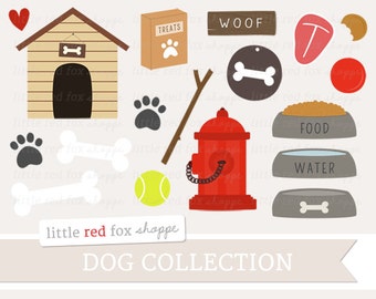 Dog Clipart, Pet Clip Art, Dog House Clipart, Fire Hydrant Clipart, Food Bowl Clipart, Cute Digital Graphic Design Small Commercial Use