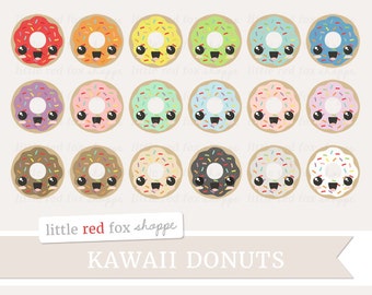 Kawaii Sprinkle Donut Clipart, Doughnut Clip Art Dough Nut Food Dessert Baking Kitchen Cute Digital Graphic Design Small Commercial Use