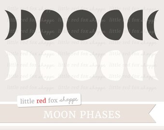 Moon Phase Clipart, Space Clip Art Crescent Moon Full Moon Galaxy Night Sky Astrology Cute Digital Graphic Design Small Commercial Use