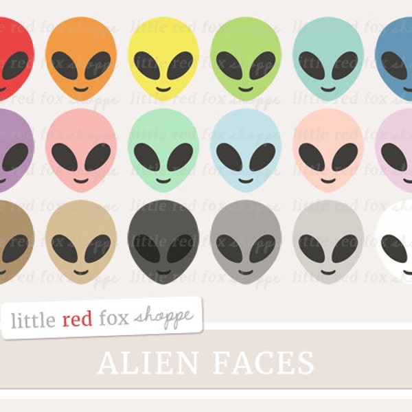 Alien Clipart, Alien Face Clip Art Alien Head Outer Space Creature Monster Invader Galaxy Cute Digital Graphic Design Small Commercial Use