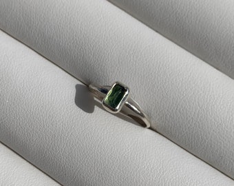 Green Tourmaline | Emerald Cut | Sterling Silver Ring Set | Size 5