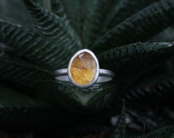 Citrine | 925 Sterling Silver Ring | Faceted Citrine Ring | Size 8 1/4