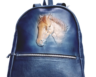 Leather Custom Made Mini Backpack-Horse Design-Gift