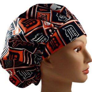 Women's Baseball Bouffant Surgical Scrub Hat, Adjustable, Handmade, w/ Elastic and Cord-Lock Toggle, Optional Buttons,  ID # 543