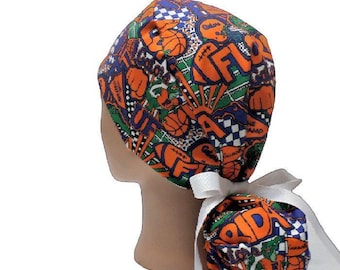 Women's Florida Gators  Pop Art Ponytail  Medical Surgical Scrub Hat Optional Satin Lining, Optional Buttons