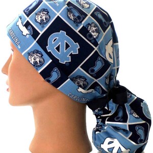 Women's North Carolina Tar Heels Ponytail Medical Surgical Scrub Hat Optional Satin Lining, Optional Buttons afbeelding 5