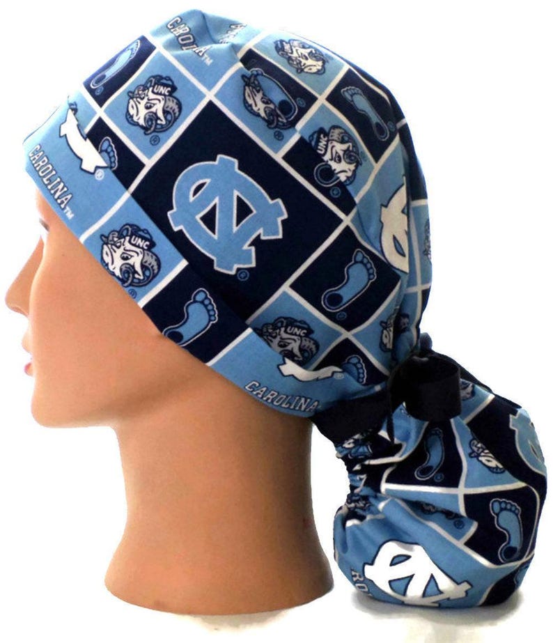 Women's North Carolina Tar Heels Ponytail Medical Surgical Scrub Hat Optional Satin Lining, Optional Buttons afbeelding 5