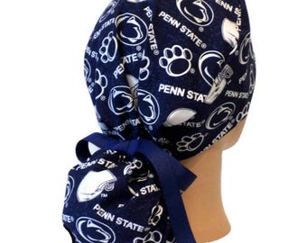 Women's Penn State Nittany Lions TT Ponytail  Medical Surgical Scrub Hat Optional Satin Lining
