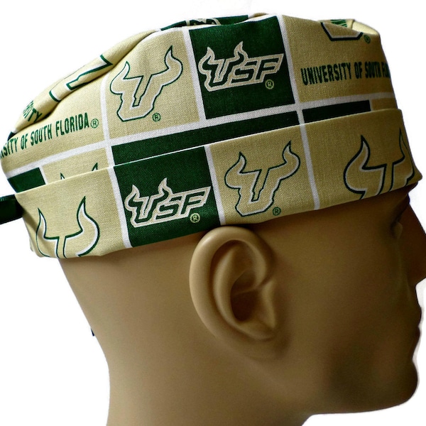 Men's USF South Florida Bulls  Scrub Hat, Semi-Lined, Cuffed or No Cuff, Handmade, Adjustable, Optional Buttons,  ID # 352