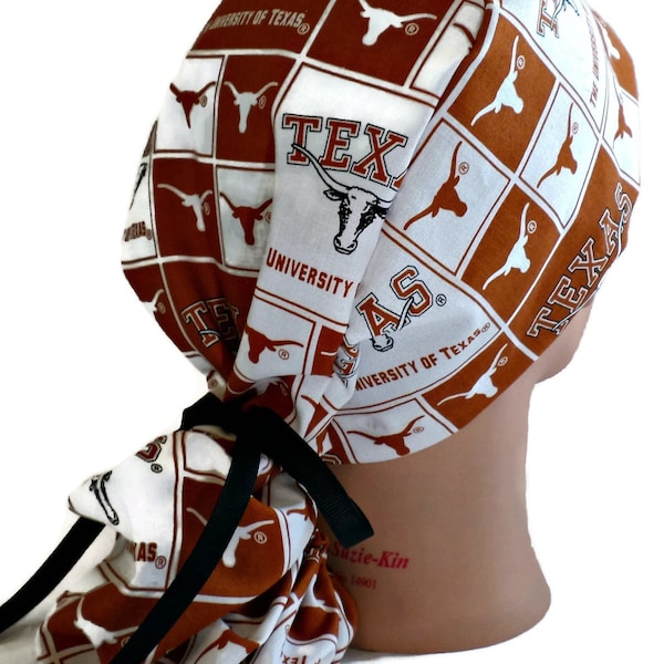Women's Texas  Squares Ponytail  Scrub Hat, Adjustable, Handmade, in 2 Styles, w/ Optional  Buttons, (ID 00271)