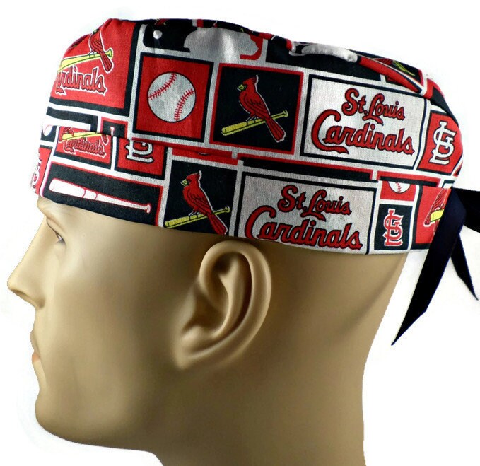 DDSewHappyScrubs St Louis Cardinals Baseball Fabric Unisex Medical Surgical Scrub Caps Men & Women Tie Back and Bouffant Hat Styles Tie Back