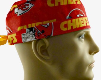 Men's  Kansas City Chiefs Semi-Lined Cuffed or Plain Brim  Surgical Medical  Scrub Hat