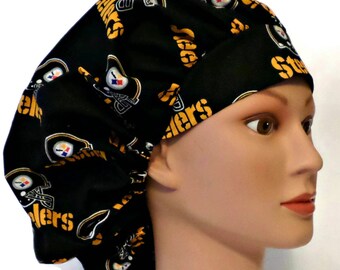 Women's Pittsburgh Steelers  Black Bouffant Medical Surgical Scrub Hat,