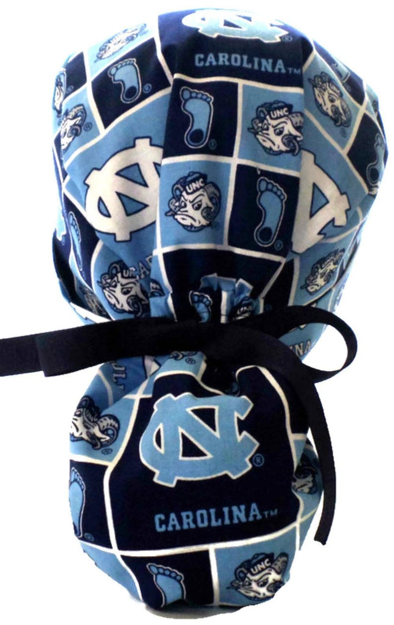 Women's North Carolina Tar Heels Ponytail Medical Surgical Scrub Hat Optional Satin Lining, Optional Buttons afbeelding 4