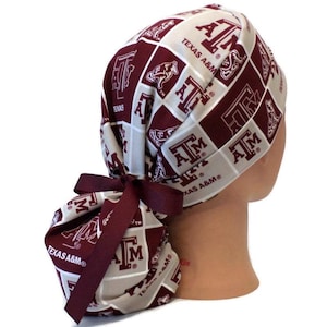 Women's Texas A&M Squares Ponytail Medical Surgical Scrub Hat Optional Satin Lining image 1