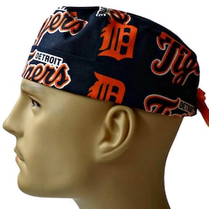 Men&#39;s Detroit Tigers  Navy Scrub Hat, Semi-Lined, Cuffed or No Cuff, Handmade, Adjustable, Optional  Buttons
