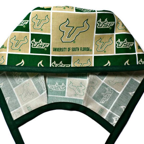 Men's USF South Florida Bulls Scrub Hat, Unlined with Optional Sweatband, Optional Buttons, Handmade, (656)