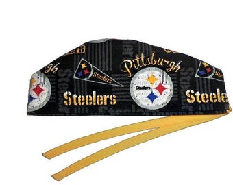Men's Pittsburgh Steelers  Retro Semi-Lined Cuffed or Plain Brim  Surgical Medical  Scrub Hat