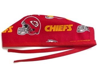 Men's Kansas City Chiefs Red Unlined  Surgical Medical  Scrub  Hat, Optional Sweatband
