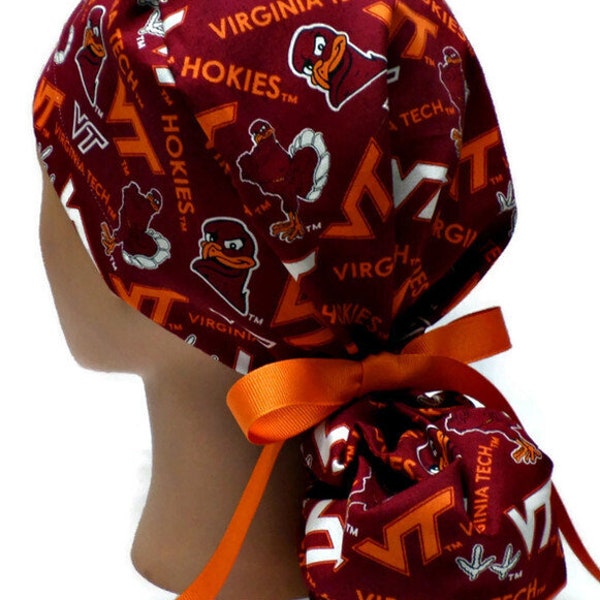 Women's Virginia   Two Tone Scrub Hat Ponytail, Adjustable, Handmade, in 2 Styles, w/ Optional  Buttons, (666)