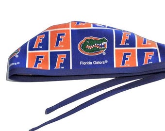 Men's Florida Gators  Squares Unlined  Surgical Medical  Scrub  Hat, Optional Sweatband