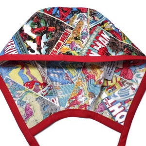 Men&#39;s  Superhero Retro Comics Scrub Hat, Unlined with Optional Sweatband, Optional  Buttons, Handmade