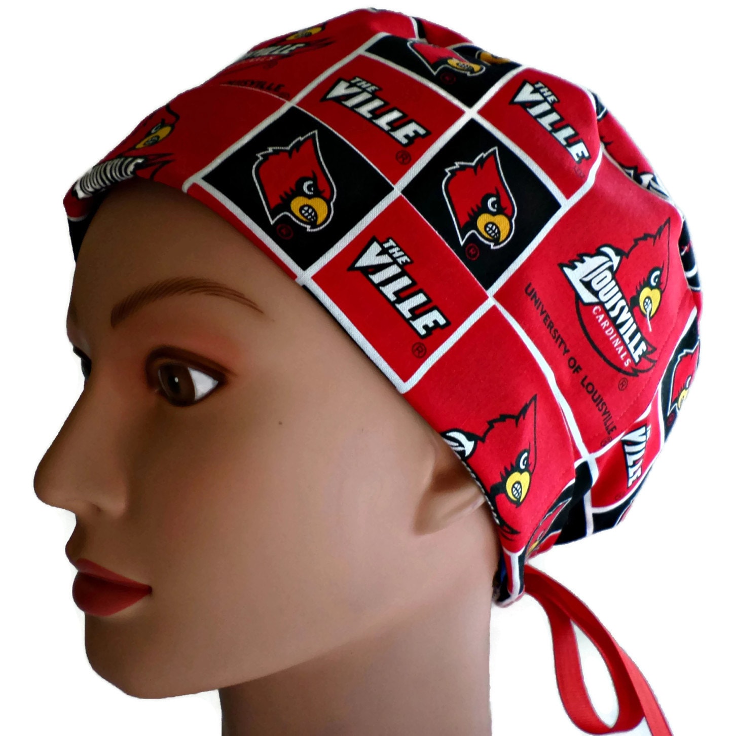Men's Unlined St Louis Cardinals Squares Surgical Scrub Hat, Optional  Sweatband, Handmade