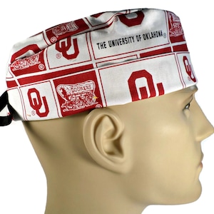 Men's Oklahoma Sooners Squares Semi-Lined Cuffed or Plain Brim  Surgical Medical  Scrub Hat
