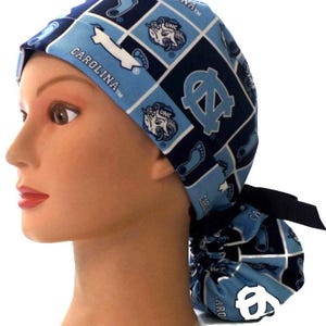 Women's North Carolina Tar Heels Ponytail Medical Surgical Scrub Hat Optional Satin Lining, Optional Buttons afbeelding 1