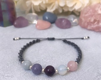 ANXIETY Healing, Peace & Protection Crystal Bracelet - Aquamarine, Angelite, Amethyst, Opalite and Rose Quartz. Calming, Stress Relief Gift.