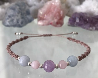 CALM - Aquamarin, Rosenquarz & Lavendel Amethyst Kristall Armband - Angst Relief - Geschenke für sie - Kristall Edelstein Schmuck