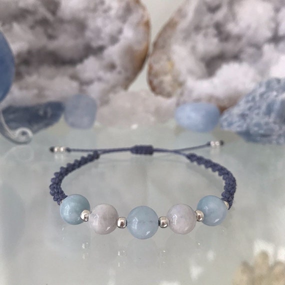 INTUITION - Moonstone & Aquamarine Crystal Healing Bracelet - Growth - Strength - New Beginnings - Enhance Intuition - Crystal Gifts