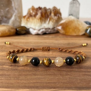 COURAGE - Tigers Eye, Citrine & Black Tourmaline - Protection, Confidence, Grounding, Strength Healing Bracelet. Crystal Jewellery Gifts