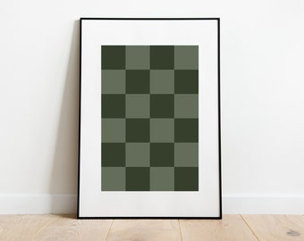 Impresión a cuadros verdes, cartel de tablero de ajedrez, arte de pared imprimible