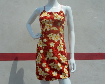 90's Tropical Hawaiian Print Mini Dress (Size Medium)