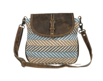 New Myra WINNER Cross Body & Shoulder Bag Upcycled Leather/Canvas/Tapestry Purse for Women Medium