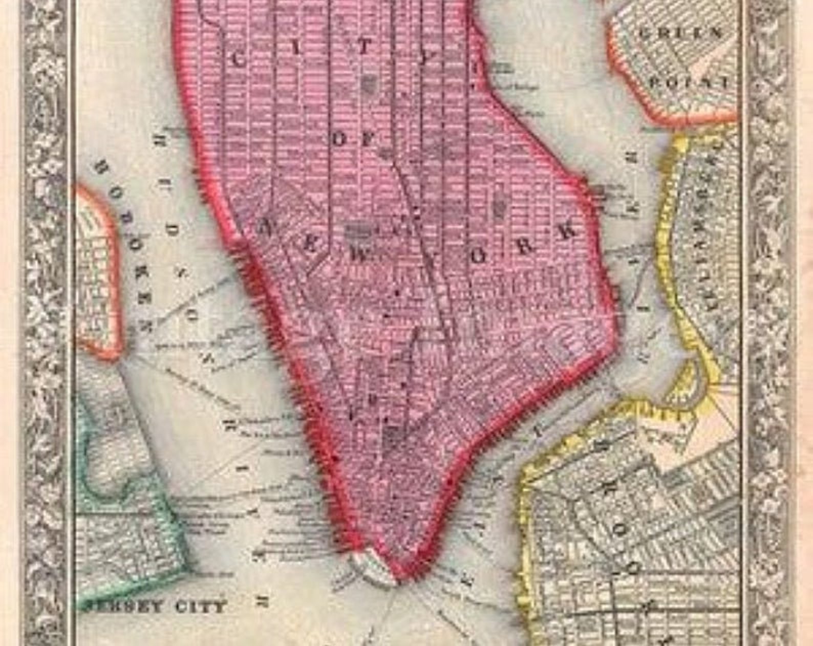 Map of New York City 1860 Antique Restoration decorator Style Etsy