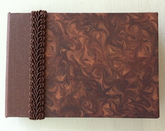 Mini Handbound Brown Journal with Decorative Paper & Ribbon