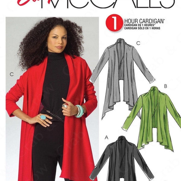 McCalls M5241 Sewing Pattern Misses Easy Flared Open Front Knit Cardigans in Three Lengths sz XS-M or L-XXL Uncut