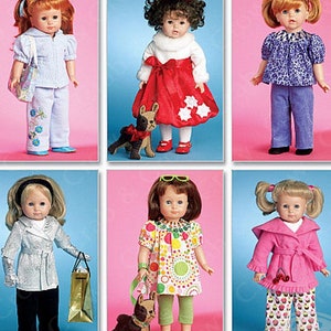 McCalls M5775 Doll Clothes Sewing Pattern for 18 Inch Doll Hooded Top Trench Robe PJs Leggings Gloves Dress Tote and Cute Puppy Uncut