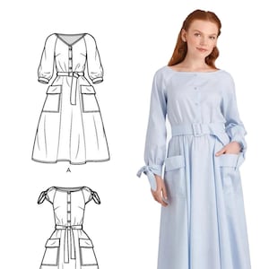 Simplicity S9040 Sewing Pattern Misses Pocket Dress with Neckline Sleeve and Length Variations sz 6-14 or 14-22 Uncut