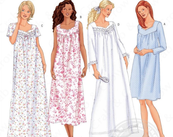 Butterick 6838 Sewing Pattern Misses Diamond-neck Nightgowns Sz XS-M or ...