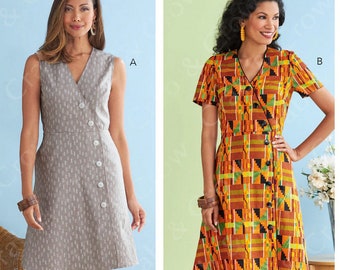 Butterick B6727 Sewing Pattern Misses Easy Mock Button Front Dress with Sleeve Variations sz 6-14 or 14-22 Uncut