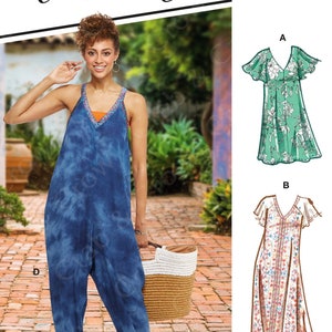 McCalls M8165 Sewing Pattern Misses Very Loose Fitting V-Neck Dresses and Jumpsuit sz 6-14 or 14-22 Uncut