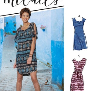 McCalls M8164 Sewing Pattern Misses Pullover Dresses with Sleeve Ties Pocket Variations and Belt sz XS-M or L-XXL Uncut