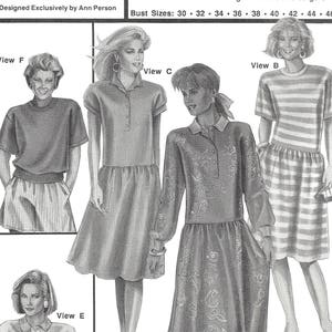 May include: A sewing pattern for skimmer dresses and tops, with five different views. The pattern is designed by Ann Person and is for sizes 30 to 46. The pattern number is 1552. The suggested retail price is $4.50.
