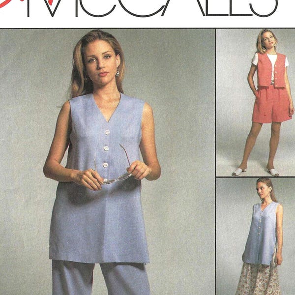 McCalls 8213 Sewing Pattern Non-Stop Classics Misses Easy Vest in Two Lengths Pull-on Pants Shorts and Skirt sz 22-26 Uncut