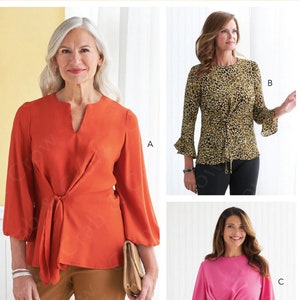 Butterick B6813 Sewing Pattern Misses Easy Pullover Knot Front Top with Sleeve and Neckline Variations sz 6-14 or 16-24 Uncut
