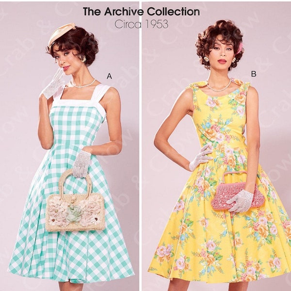 McCalls M7599 Sewing Pattern Misses Archive Collection Circa 1953 Sleeveless Fit and Flare Dresses with Petticoat sz 6-14 or 14-22 Uncut